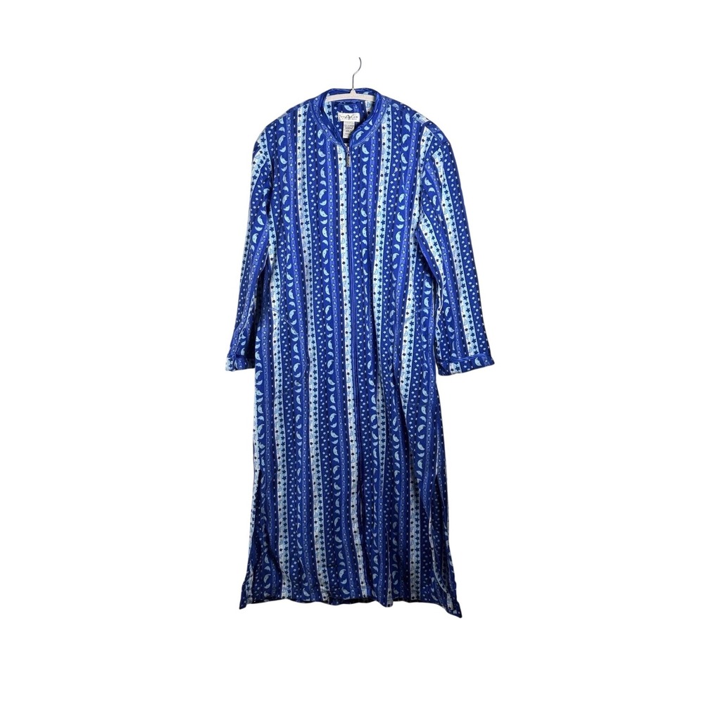 Villager Liz Claiborne Blue Celestial Fleece Full Zip Robe Moon Star Small